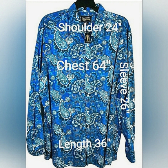 Blue Paisley Big Man 4XB Cotton Psychedelic Retro Boho Button Front Shirt - Picture 2 of 5